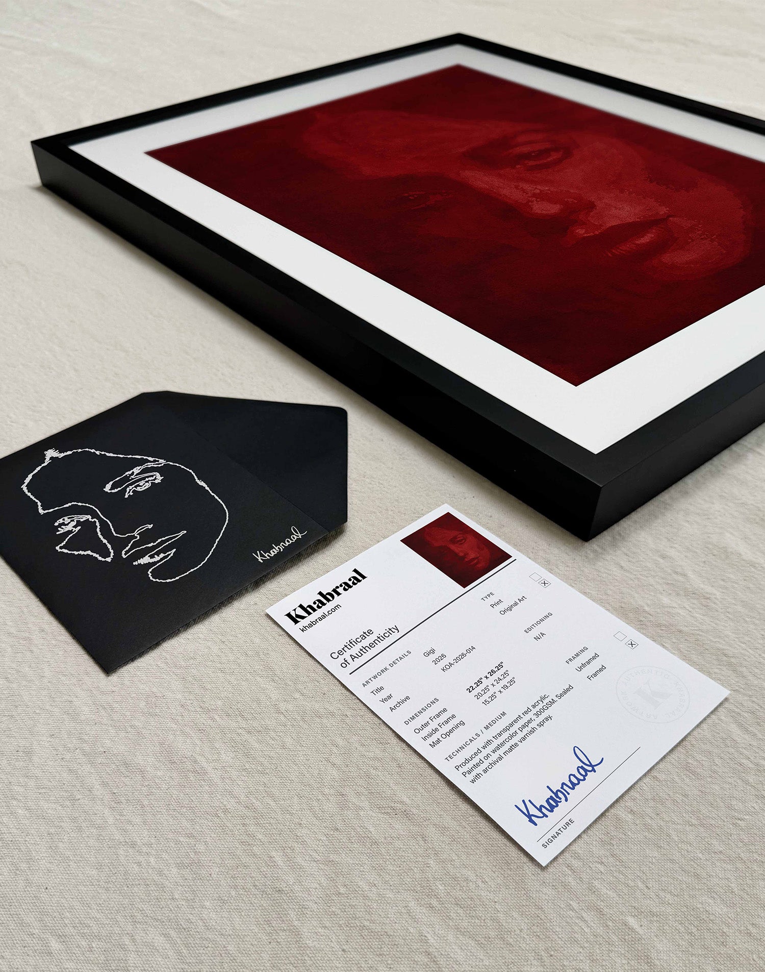 Certificate of Authenticity accompanying Gigi, an original signed artwork by Khabraal