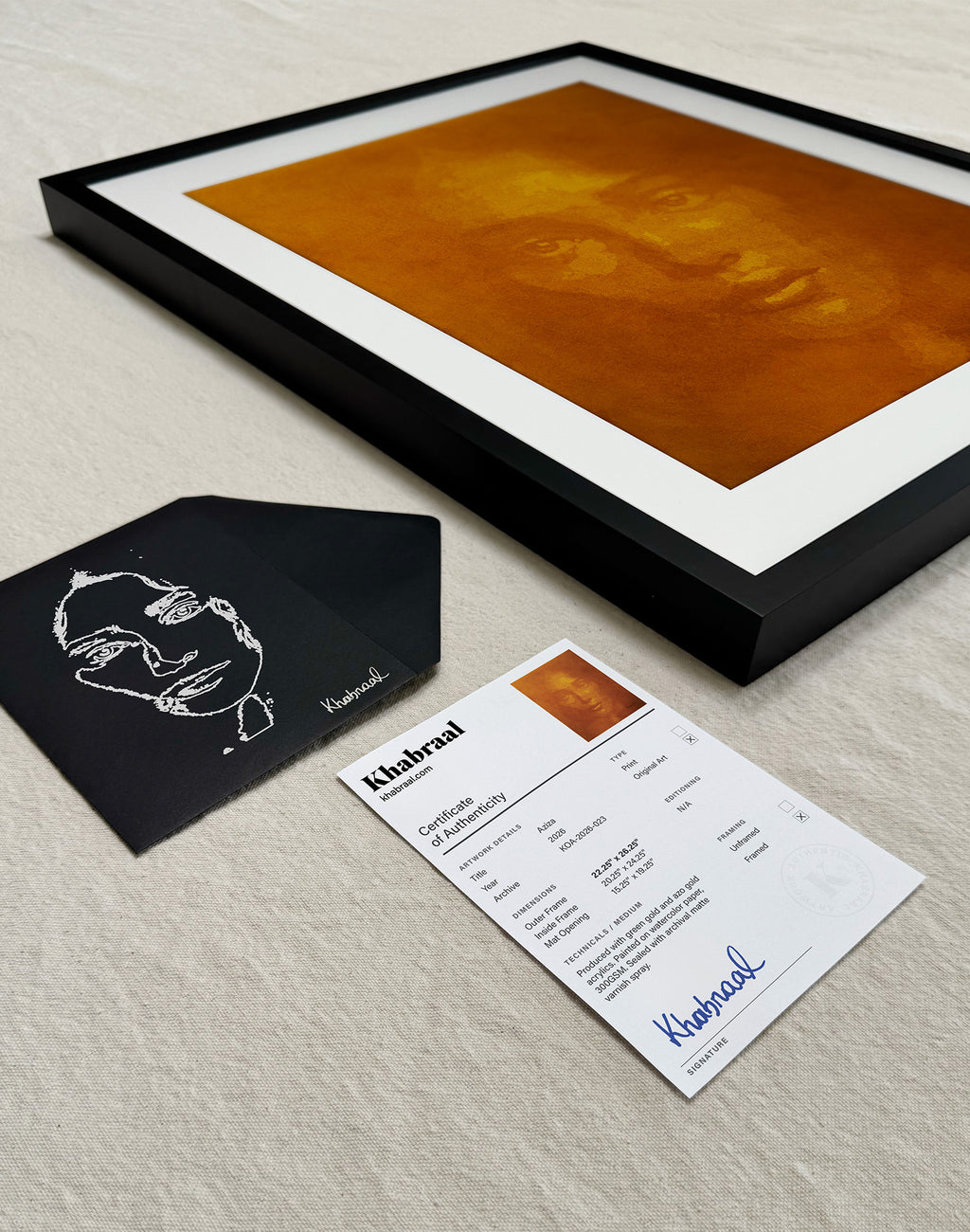 Certificate of Authenticity accompanying Aziza, an original signed artwork by Khabraal