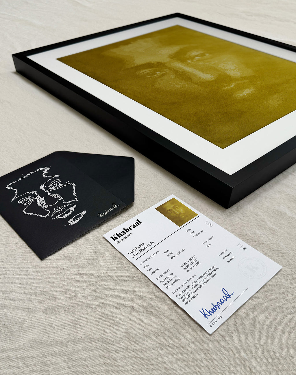 Certificate of Authenticity accompanying John, an original signed artwork by Khabraal