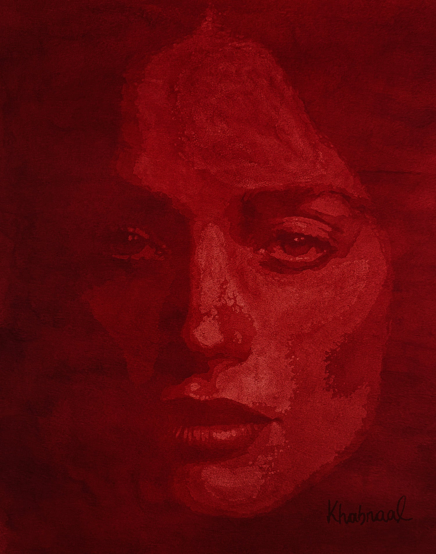 Gigi, original acrylic portrait painting on watercolor paper by Khabraal, museum-framed