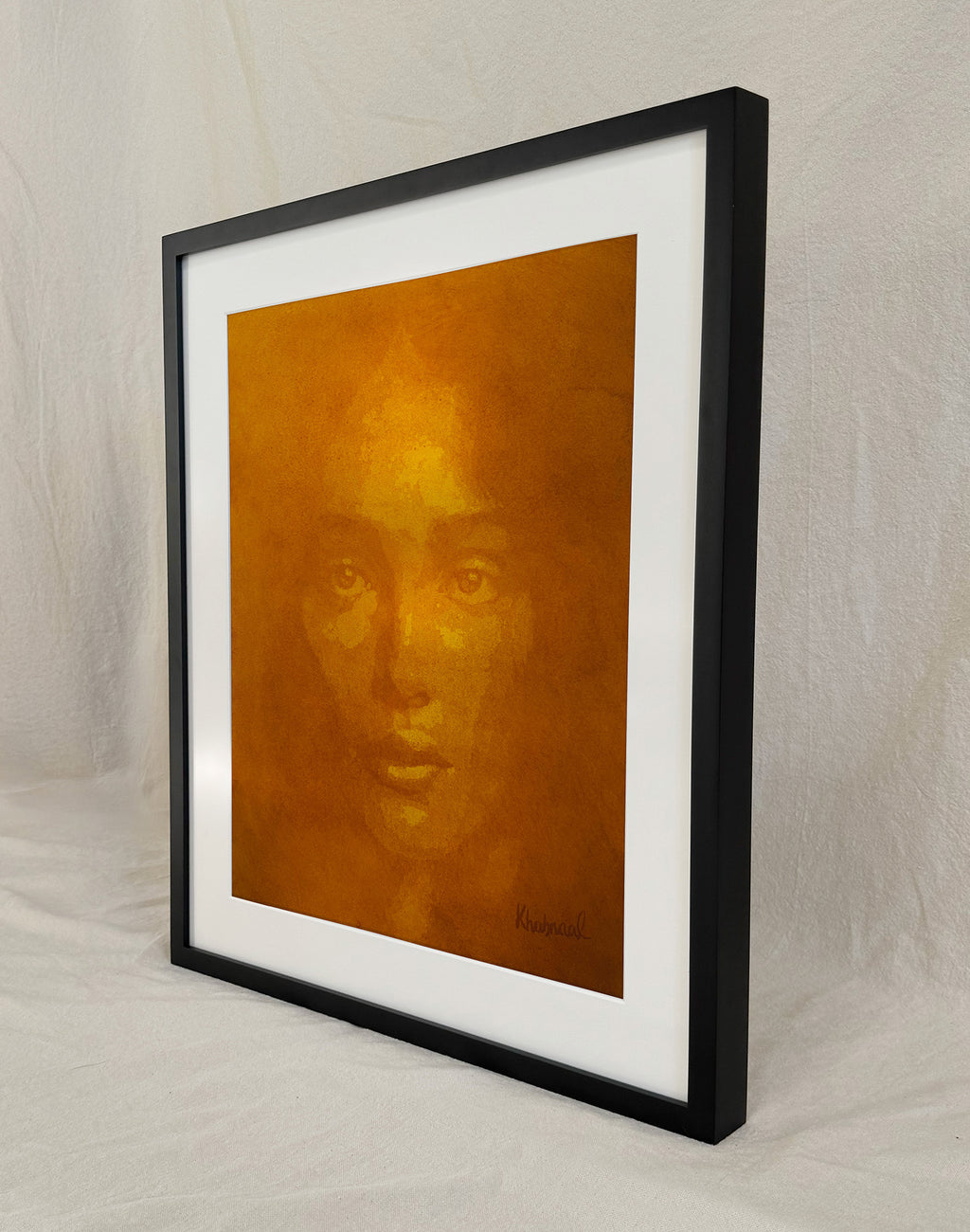 Side view of Aziza showing museum-quality UV-protective frame glazing