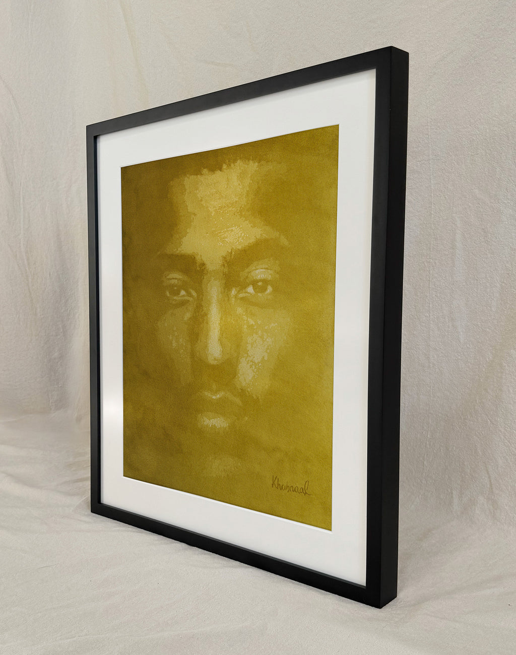 Side view of John showing museum-quality UV-protective frame glazing
