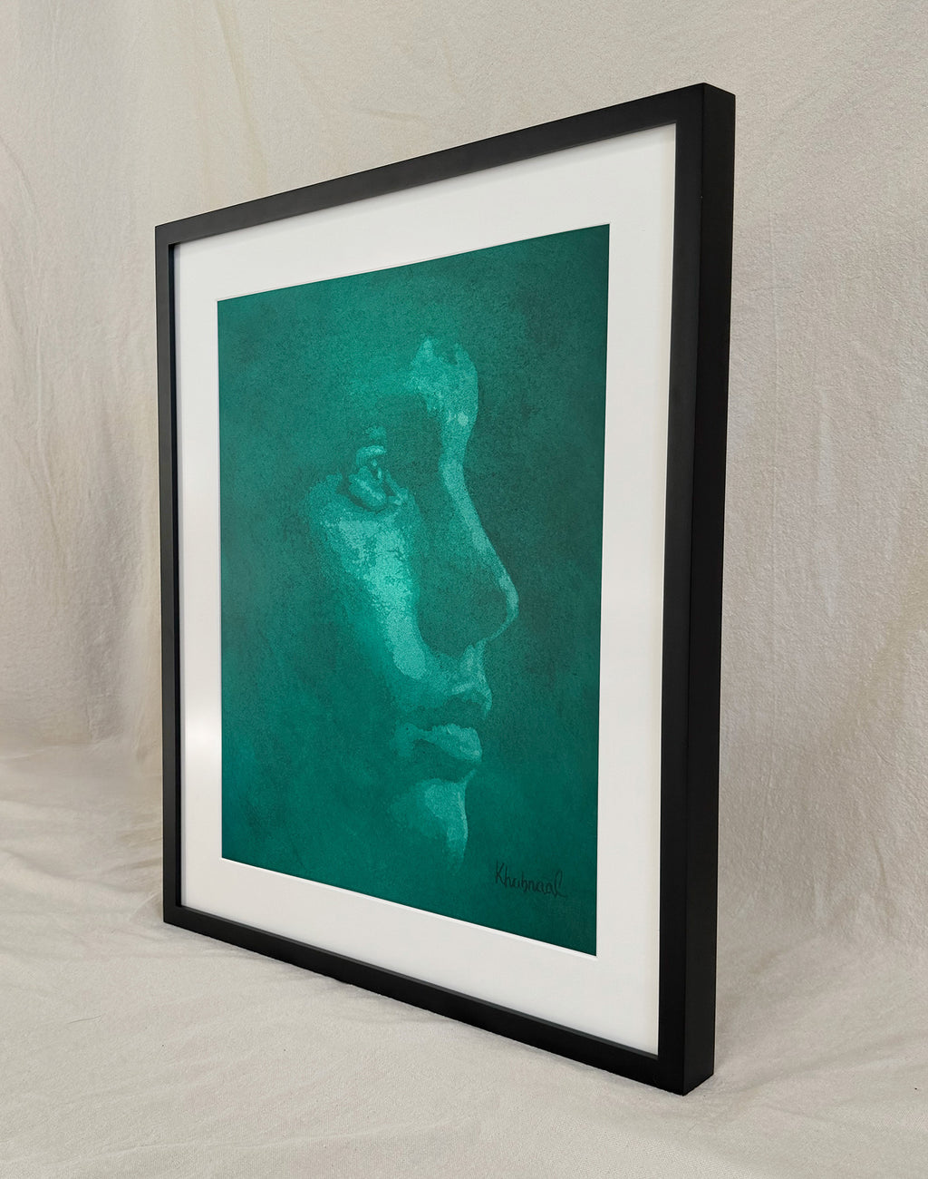 Side view of Paul showing museum-quality UV-protective frame glazing